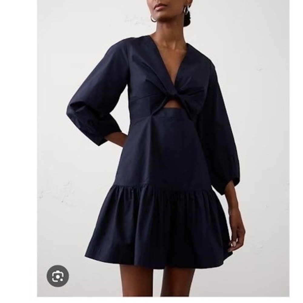 Banana Republic Factory 100% Cotton Poplin Twist Cutout Mini Dress Navy Sz 8 NEW